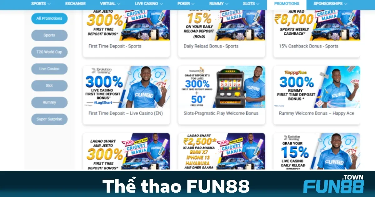Thể thao Fun88 4 Ưu đãi đặc biệt khi tham gia Thể thao Fun88